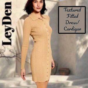 LEYDEN Long-Sleeve Button-Front Fitted Textured-Knit ShirtDress/Cardi XL NWT